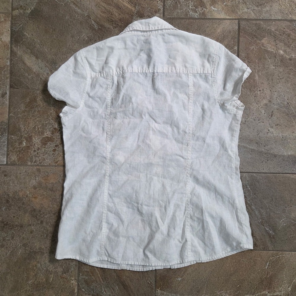 Sonoma Life Style White Linen Blend Short Sleeve Button Down Shirt Medium - Picture 3 of 7